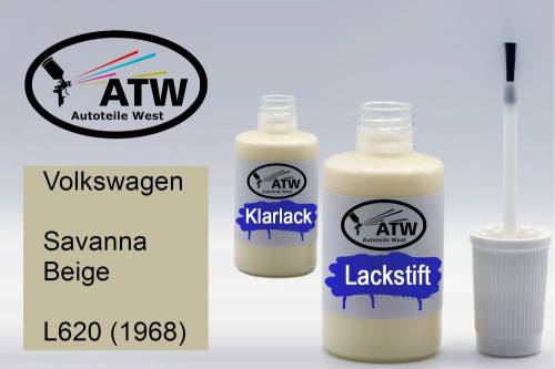 Volkswagen, Savanna Beige, L620 (1968): 20ml Lackstift + 20ml Klarlack - Set, von ATW Autoteile West.